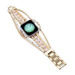 For Apple Watch SE 2023 44mm Beaded National Style Bracelet Crystal Watch Band(Rose Gold)