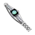 For Apple Watch Series 4 44mm Beaded National Style Bracelet Crystal Watch Band(Silver)