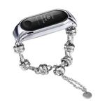 For Xiaomi Mi Band 3 / 4 Beaded Bracelet Metal Watch Band(Silver+Dual Ring)