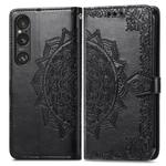 For Sony Xperia 1 VI Mandala Flower Embossed Leather Phone Case(Black)
