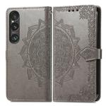For Sony Xperia 5 VI Mandala Flower Embossed Leather Phone Case(Gray)