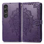 For Sony Xperia 10 VI Mandala Flower Embossed Leather Phone Case(Purple)