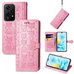 For Honor 200 Lite Global Cat and Dog Embossed Leather Phone Case(Pink)