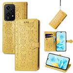For Honor 200 Lite Cat and Dog Embossed Leather Phone Case(Yellow)