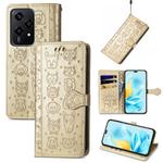 For Honor 200 Lite Cat and Dog Embossed Leather Phone Case(Gold)