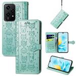 For Honor 200 Lite Cat and Dog Embossed Leather Phone Case(Green)