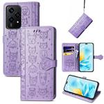 For Honor 200 Lite Cat and Dog Embossed Leather Phone Case(Purple)
