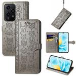 For Honor 200 Lite Global Cat and Dog Embossed Leather Phone Case(Gray)