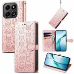 For Honor 200 Smart Cat and Dog Embossed Leather Phone Case(Rose Gold)