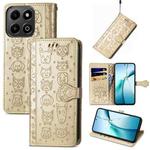 For Honor 200 Smart Cat and Dog Embossed Leather Phone Case(Gold)