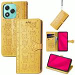 For Honor 400 Lite Cat and Dog Embossed Leather Phone Case(Yellow)