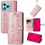 For Honor 400 Lite Cat and Dog Embossed Leather Phone Case(Rose Gold)