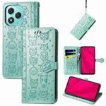 For Honor 400 Lite Cat and Dog Embossed Leather Phone Case(Green)