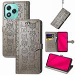 For Honor 400 Lite Cat and Dog Embossed Leather Phone Case(Gray)