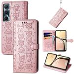 For Realme C65 Cat and Dog Embossed Leather Phone Case(Rose Gold)