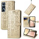 For Realme C65 Cat and Dog Embossed Leather Phone Case(Gold)