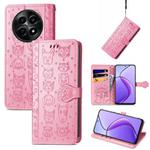 For Realme 12 Cat and Dog Embossed Leather Phone Case(Pink)