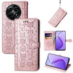 For Realme 12 Cat and Dog Embossed Leather Phone Case(Rose Gold)