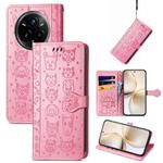 For Realme 14 Pro+ Cat and Dog Embossed Leather Phone Case(Pink)