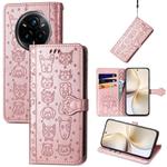 For Realme 14 Pro+ Cat and Dog Embossed Leather Phone Case(Rose Gold)