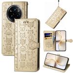 For Realme 14 Pro+ Cat and Dog Embossed Leather Phone Case(Gold)