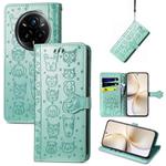 For Realme 14 Pro+ Cat and Dog Embossed Leather Phone Case(Green)