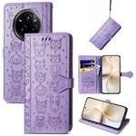 For Realme 14 Pro+ Cat and Dog Embossed Leather Phone Case(Purple)