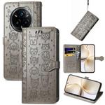 For Realme 14 Pro+ Cat and Dog Embossed Leather Phone Case(Gray)