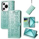 For Huawei Pura 70 Cat and Dog Embossed Leather Phone Case(Green)
