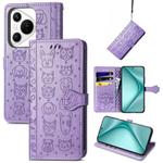 For Huawei Pura 70 Pro Cat and Dog Embossed Leather Phone Case(Purple)