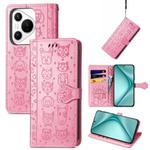 For Huawei Pura 70 Pro+ Cat and Dog Embossed Leather Phone Case(Pink)