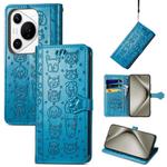 For Huawei Pura 70 Ultra Cat and Dog Embossed Leather Phone Case(Blue)