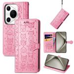 For Huawei Pura 70 Ultra Cat and Dog Embossed Leather Phone Case(Pink)