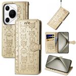 For Huawei Pura 70 Ultra Cat and Dog Embossed Leather Phone Case(Gold)