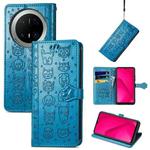For Huawei Mate 70 Pro+ Cat and Dog Embossed Leather Phone Case(Blue)