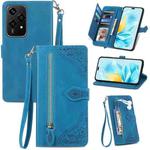 For Honor 200 Lite Global Embossed Flower Zipper Leather Phone Case(Blue)