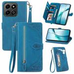 For Honor 200 Smart Embossed Flower Zipper Leather Phone Case(Blue)