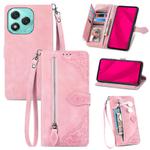 For Honor 400 Lite Embossed Flower Zipper Leather Phone Case(Pink)