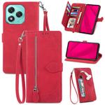 For Honor 400 Lite Embossed Flower Zipper Leather Phone Case(Red)