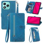 For Honor 400 Lite Embossed Flower Zipper Leather Phone Case(Blue)