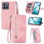 For Motorola Moto S50 Embossed Flower Zipper Leather Phone Case(Pink)