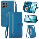 For Motorola Moto S50 Embossed Flower Zipper Leather Phone Case(Blue)