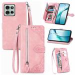 For Motorola Moto G75 5G Embossed Flower Zipper Leather Phone Case(Pink)