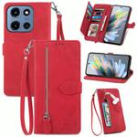For Motorola Moto G 2025 Embossed Flower Zipper Leather Phone Case(Red)