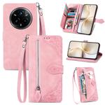 For Realme 14 Pro+ Embossed Flower Zipper Leather Phone Case(Pink)