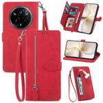 For Realme 14 Pro+ Embossed Flower Zipper Leather Phone Case(Red)