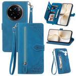 For Realme 14 Pro+ Embossed Flower Zipper Leather Phone Case(Blue)