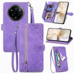 For Realme 14 Pro+ Embossed Flower Zipper Leather Phone Case(Purple)