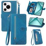 For Huawei Pura 70 Embossed Flower Zipper Leather Phone Case(Blue)