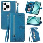 For Huawei Pura 70 Pro Embossed Flower Zipper Leather Phone Case(Blue)